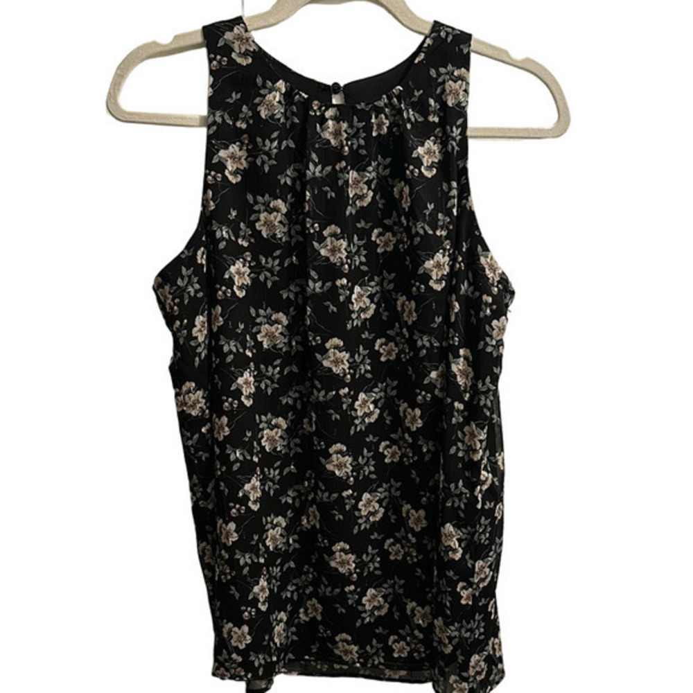 Vince Camuto Black Sleeveless Tank Top with Floral Pattern